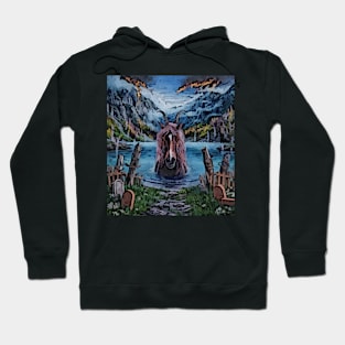 watercolor horse in lake with horns Hoodie